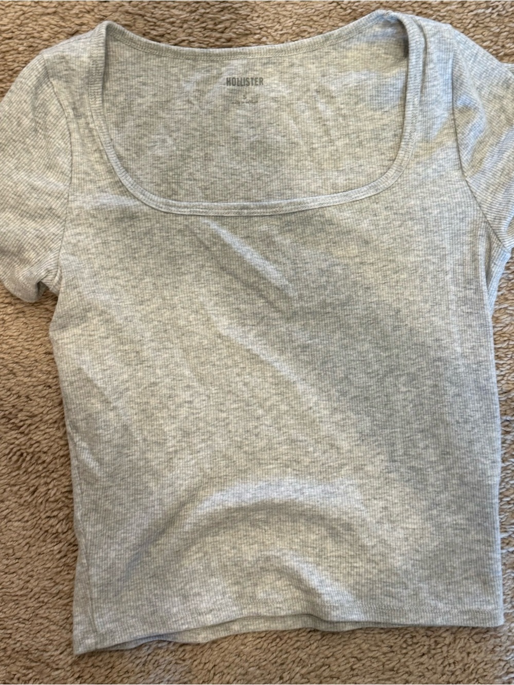 Hollister Ribbed Scoop Neck Tee — Heather Gray